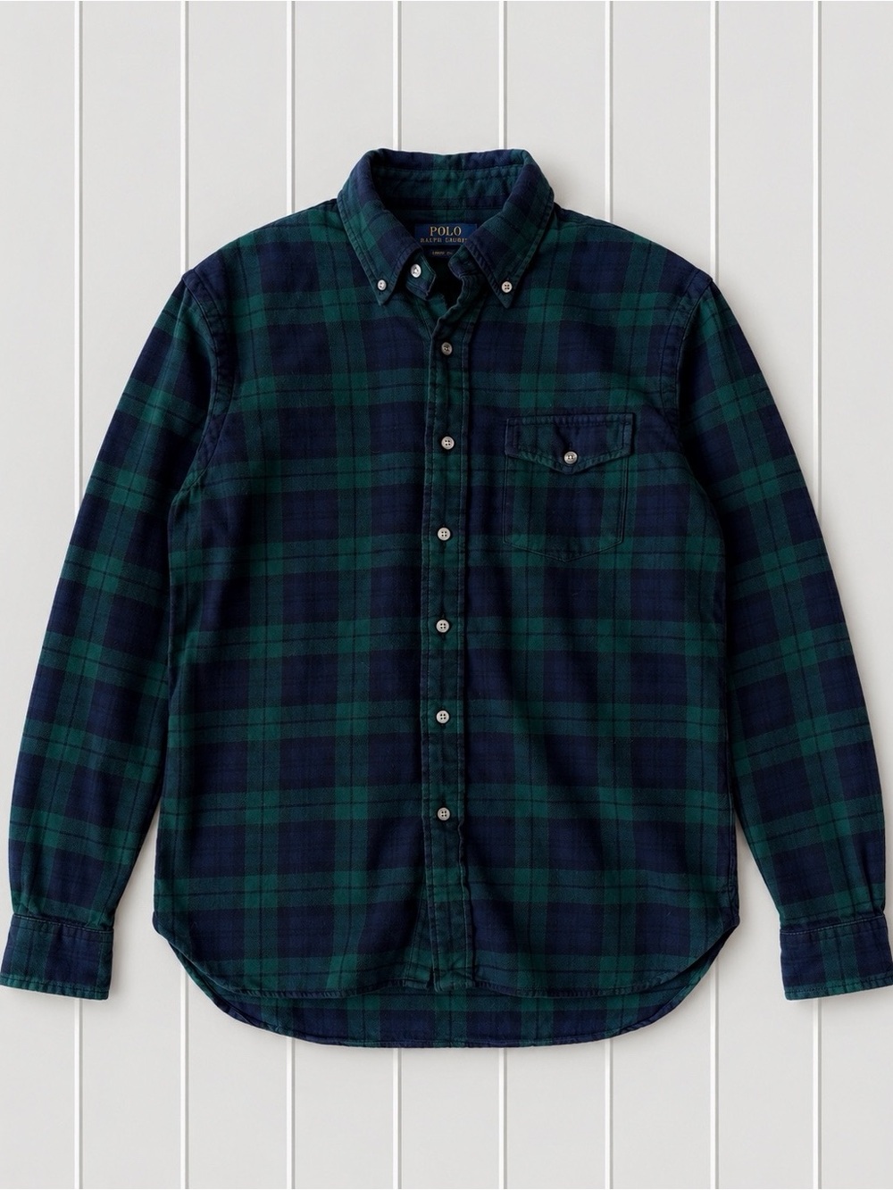 POLO Ralph Lauren Men Green Navy Flannel Plaid Button Down Shirt MEDIUM Classic